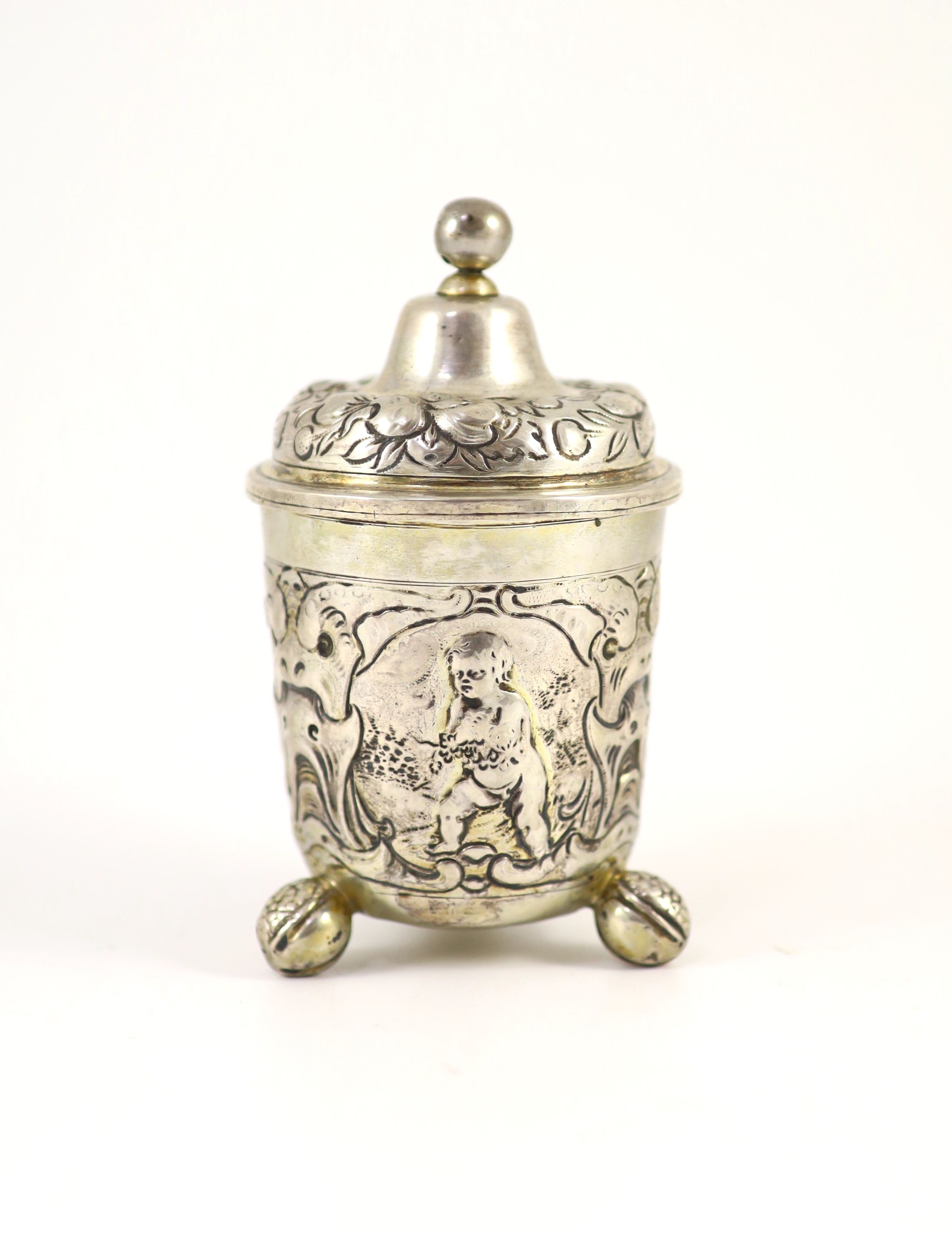 An 18th century possibly German silver cup and cover